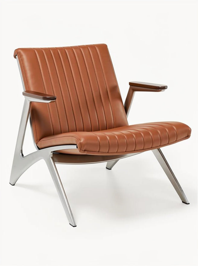 **Luxe Modulaire Fauteuil en Cuir avec Accoudoirs en Acier Inoxydable**