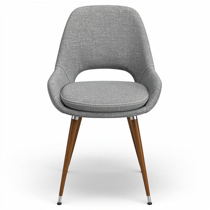 **Technische titel in het Nederlands: Modern grijs stoffen stoel met houten poten**
