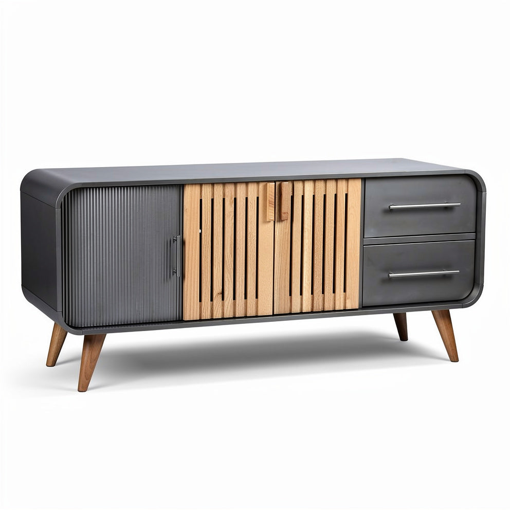 **Technische titel in het Nederlands: Modern TV-meubel met houten accenten en metalen afwerking**